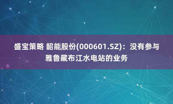 盛宝策略 韶能股份(000601.SZ)：没有参与雅鲁藏布江水电站的业务